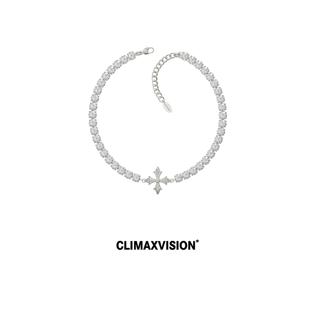 CLIMAX VISION 铜合金合成锆石项链 璀璨闪耀十字花钻链 锁骨链