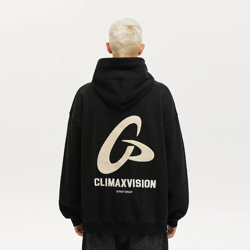 CLIMAX VISION飞盘系列毛巾绣加绒连帽卫衣美式高街情侣帽衫潮牌
