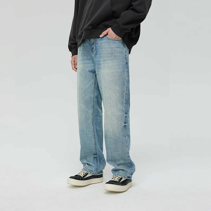 CLIMAX VISION水洗做旧脚口毛边直筒牛仔裤男美式高街休闲长裤潮