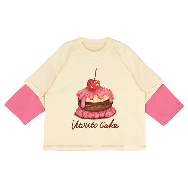 女童装撞色袖印花T恤秋季新款女宝宝洋气时尚儿童圆领长袖上衣服