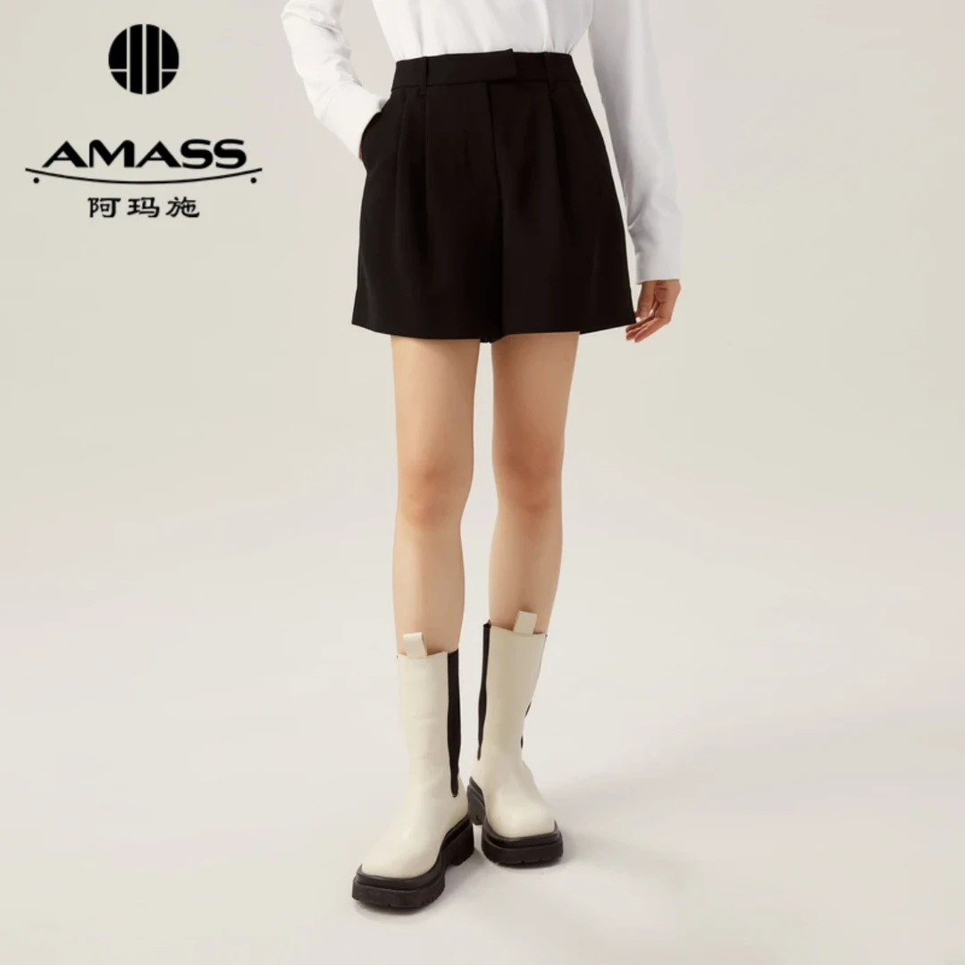 阿玛施AMASS新款招牌休闲显瘦气质中腰经典简约百搭款短裤5100511