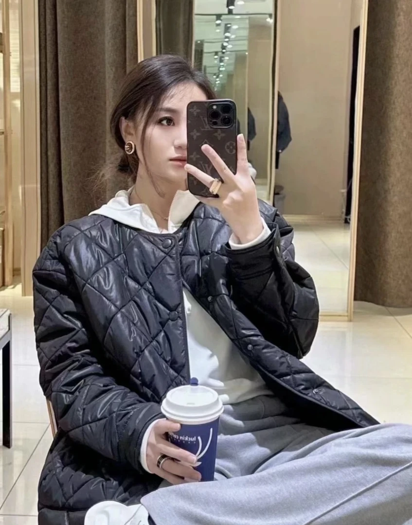 AMASS/阿玛施秋冬新款时髦松软糯菱形格新雪丽棉服5400730轻职场