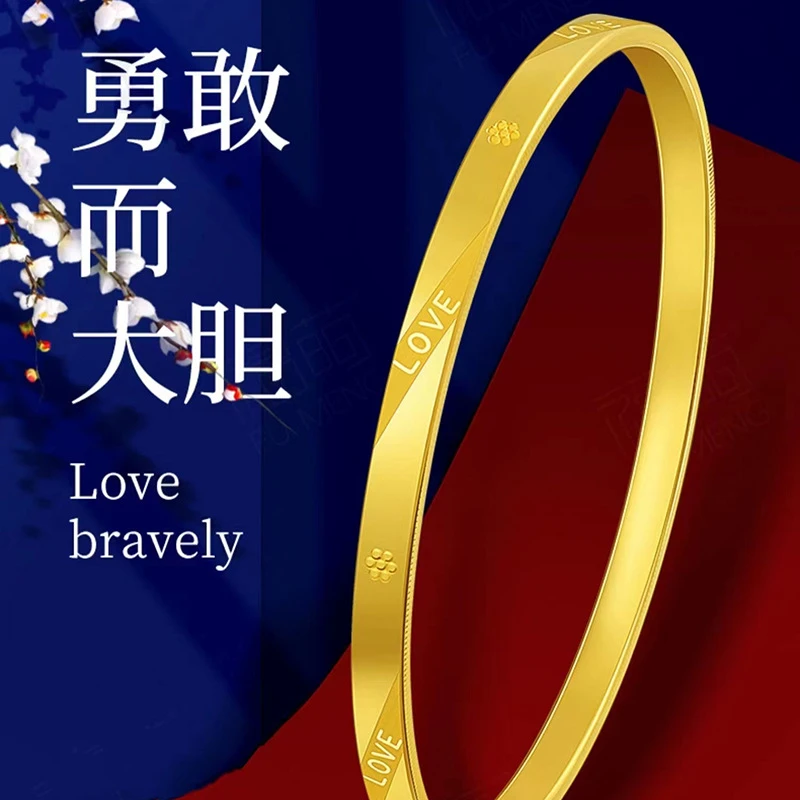 越南黄铜镀金手镯love镯子女士闭口设计小清新手镯厂家批发