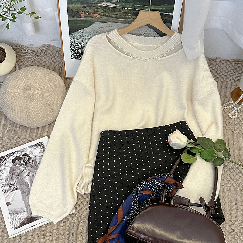 1CoMo 新款百搭时尚舒适针织休闲宽松韩版秋冬套头钉珠毛衣0699