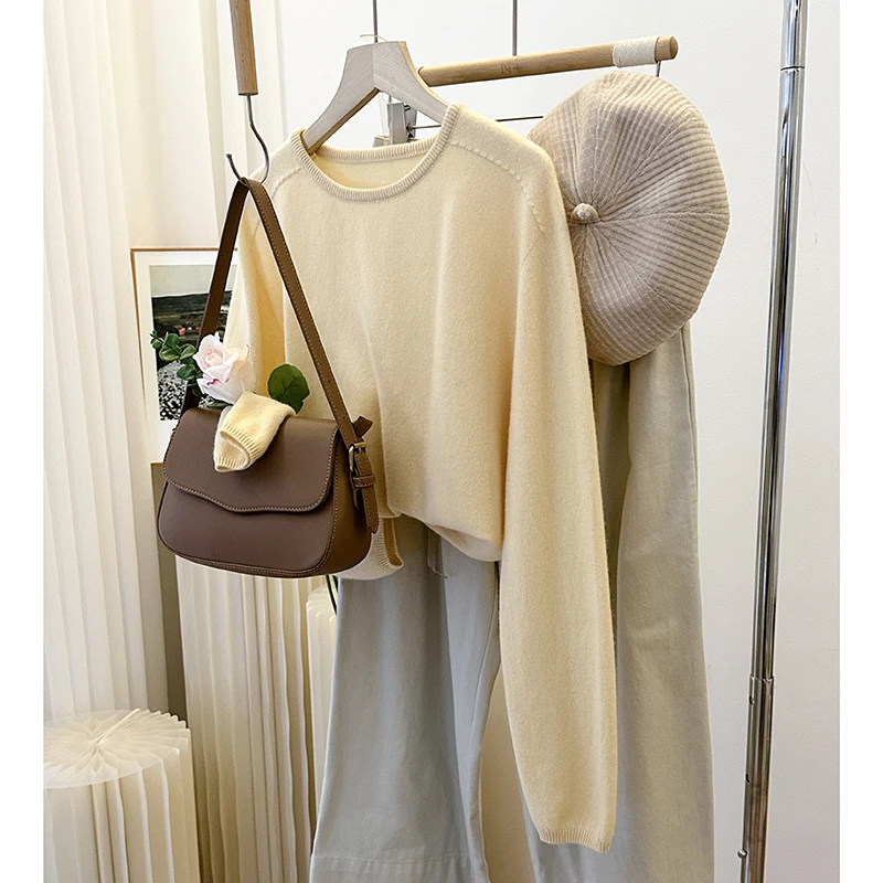 1CoMo 新款百搭舒适羊毛长袖时尚宽松圆领设计感韩版休闲毛衣9300