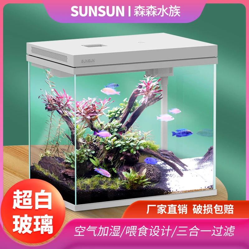 森森桌面鱼缸家用小型超白玻璃斗鱼缸生态水族箱新手养宠38CM长