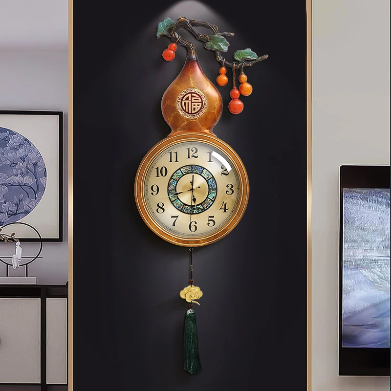 葫芦黄铜轻奢挂钟家用时尚表客厅餐厅网红装饰新中式风水时钟挂墙