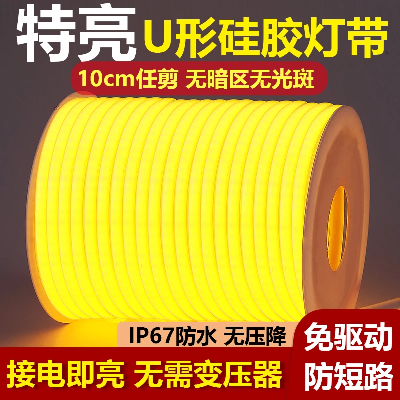 220v免驱超亮led灯带户外特亮外墙防水家用客厅吊顶硅胶发光灯条