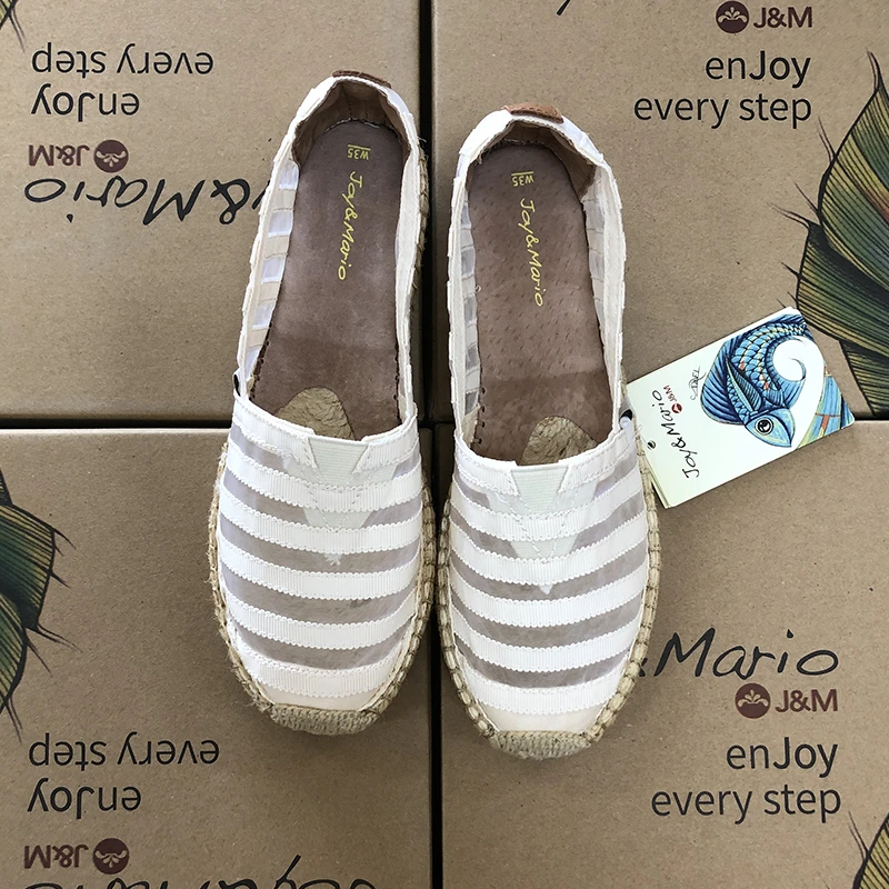 JM玛丽夏季透气布鞋网仓舒适时尚百搭软底复古编织平底女鞋01095W