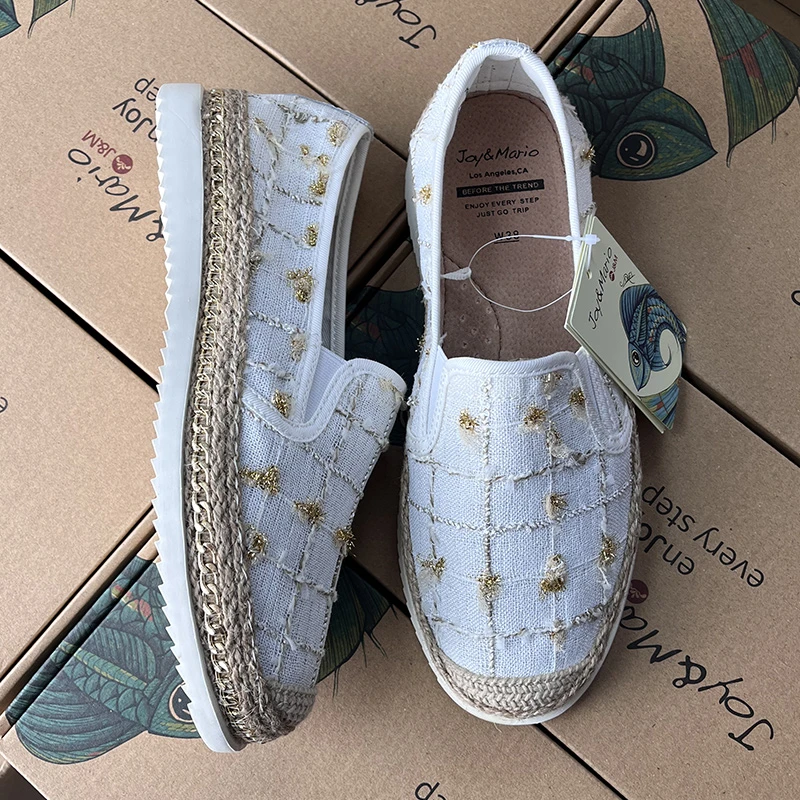 J&M/快乐玛丽夏季女鞋小香风单鞋休闲软底编织平底一脚蹬72160W