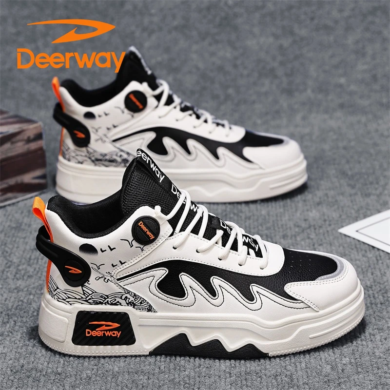 德尔惠中高帮秋季板鞋雅丹风男款厚底休闲防滑运动鞋潮流百搭学生