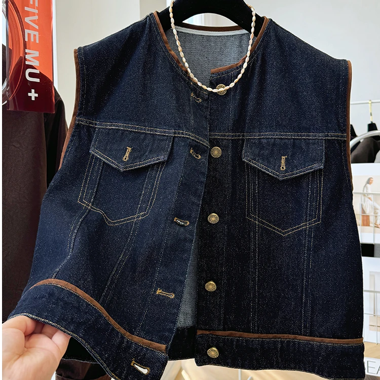 高级感洋气韩系无袖牛仔马甲背心外套女春秋叠穿外穿坎肩夹克上衣