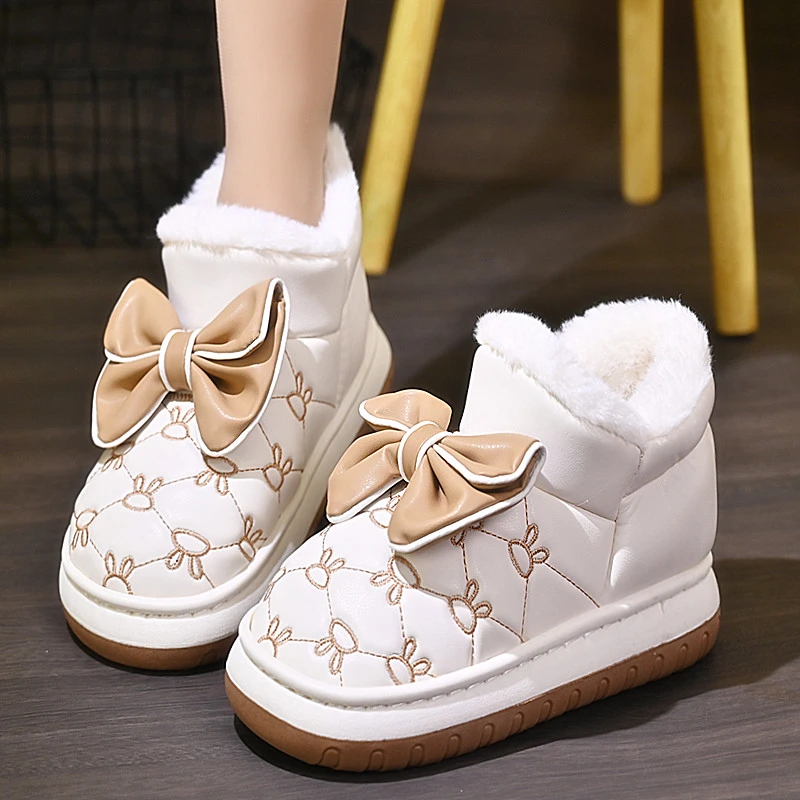 2023新款棉拖鞋女士蝴蝶结冬季家居外穿时尚包跟厚底保暖加绒棉鞋