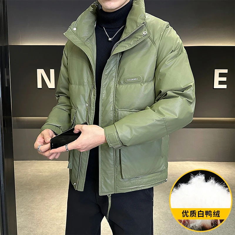 新国标皮羽绒服男士冬季青年短款潮流冬装加厚立领保暖休闲外套男