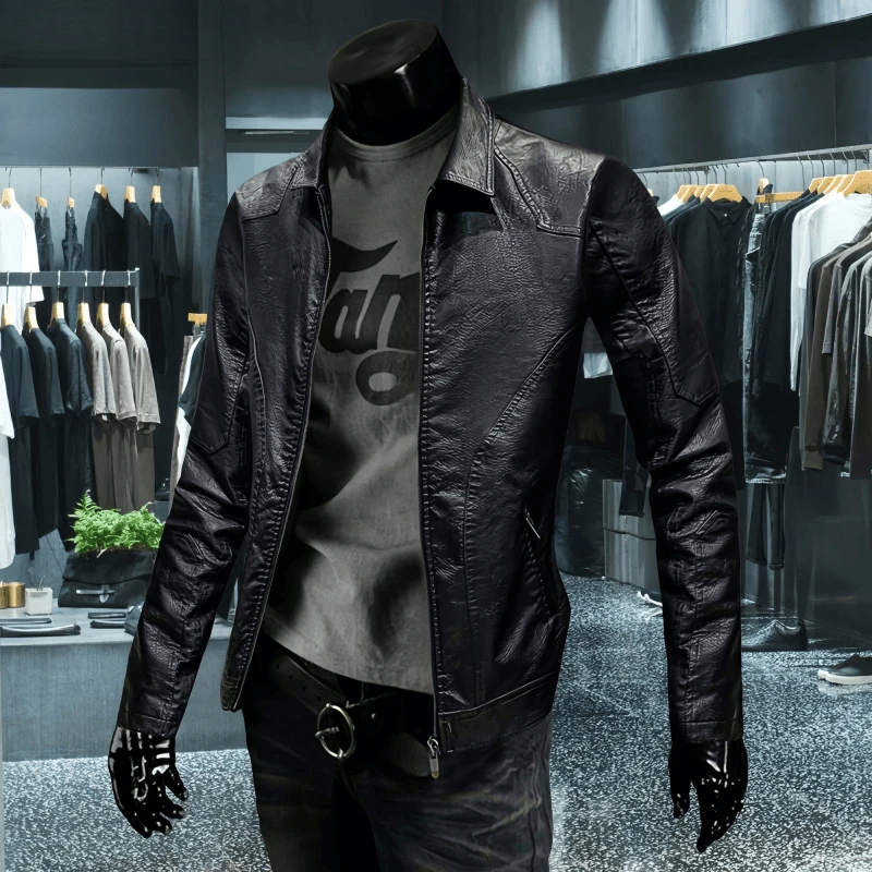 LANDCOE高档海宁皮衣春秋季新款男士外套痞帅男款皮夹克潮流青年