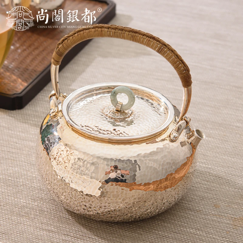 泡煮两用银壶 999足银烧水壶大号手工一张打家用煮茶壶水茶器中式