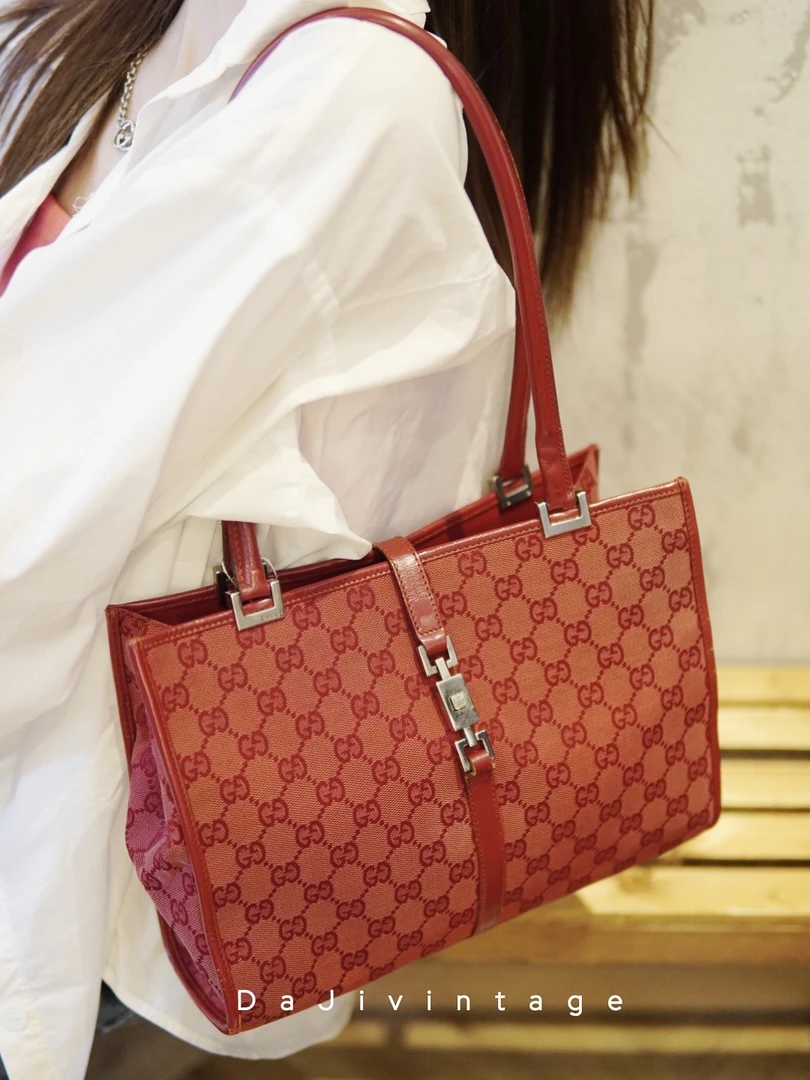95新 GUCCI/古驰 大吉中古/Gucci古驰红老花jackie单肩包