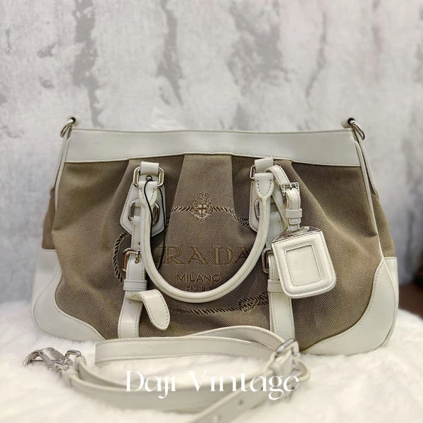 大吉中古/PRADA普拉达白色拼皮南瓜手提包