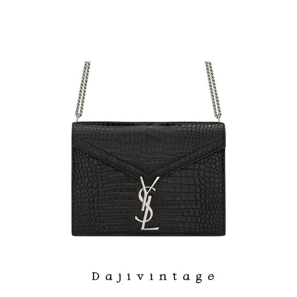 大吉中古/YSL圣罗兰Cassandra黑银鳄压纹斜挎包