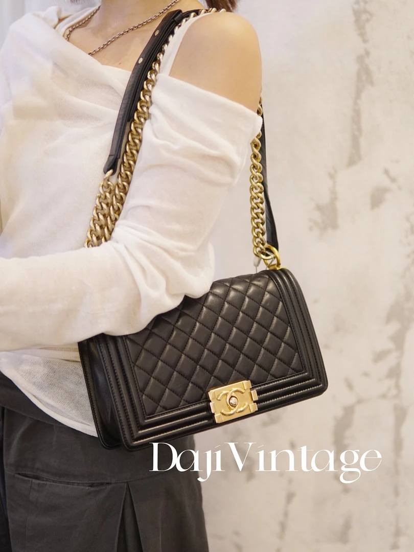 95新 Chanel/香奈儿 大吉中古/Chanel黑金leboy羊皮中号单肩包
