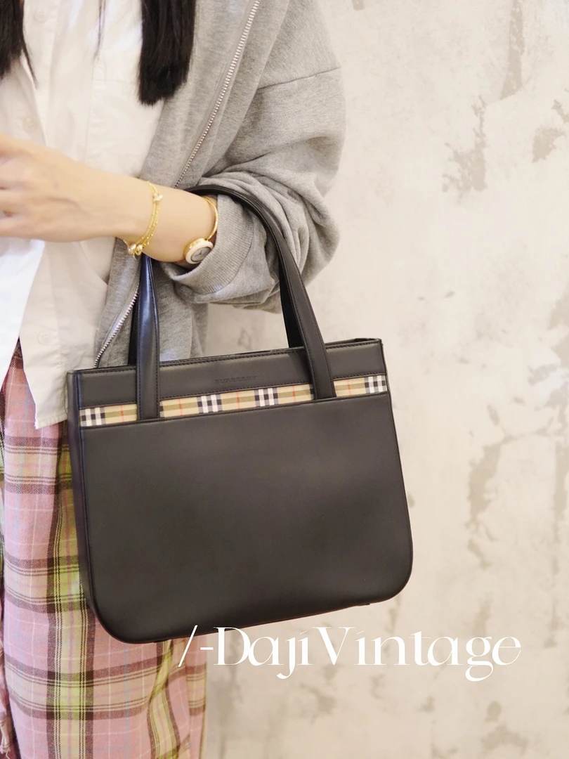 95新 BURBERRY/博柏利 大吉中古/Burberry博柏利黑拼格纹手提包