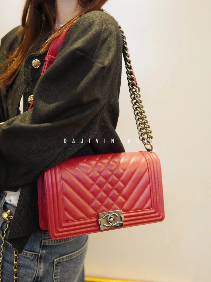 95新 Chanel/香奈儿 大吉中古/chanel香奈儿红色中号leboy单肩包