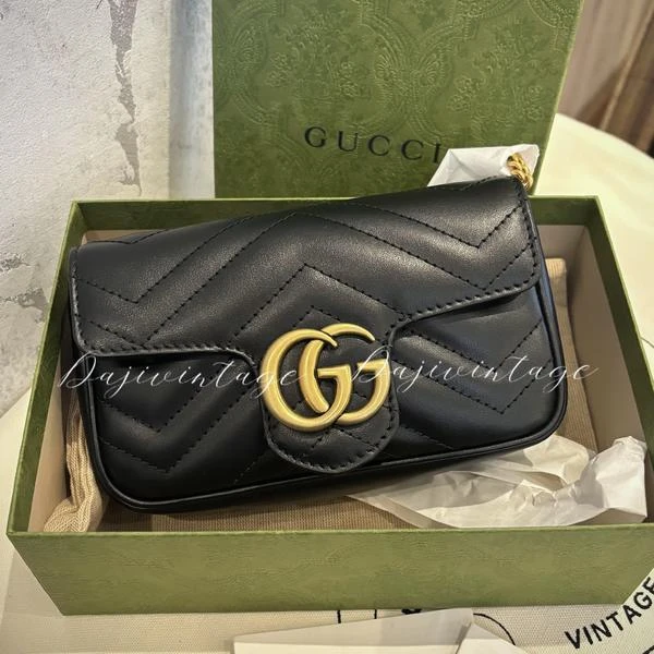 大吉中古/Gucci古驰黑金mini马蒙斜挎包