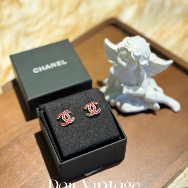 大吉中古/chanel香奈儿红色镶钻双c耳钉