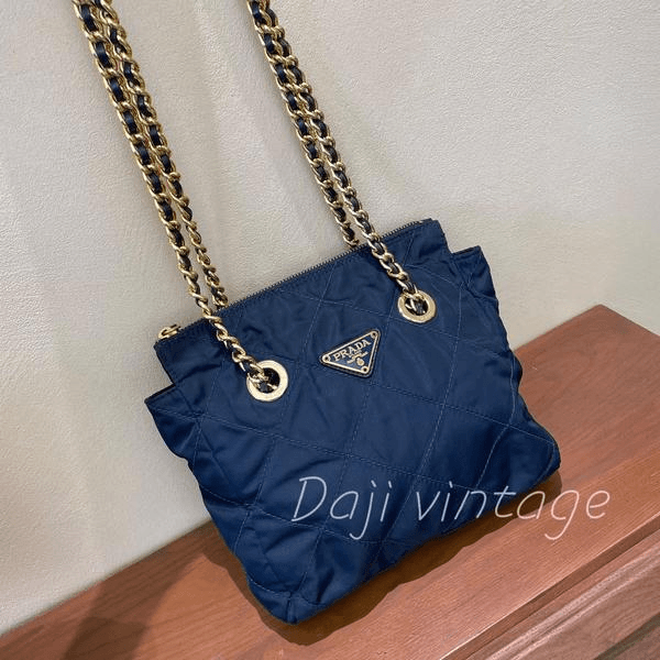 95新 Prada/普拉达 大吉中古/prada普拉达休闲蓝金降落伞ins