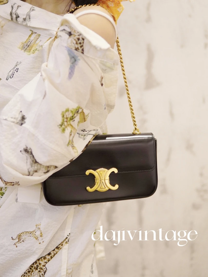 95新 Celine/思琳 大吉中古/CELINE瑟琳黑金凯旋门box单肩包