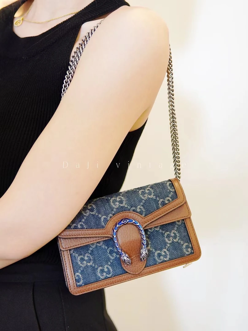95新 GUCCI/古驰 大吉中古/GUCCI古驰蓝丹宁mini酒神斜挎包