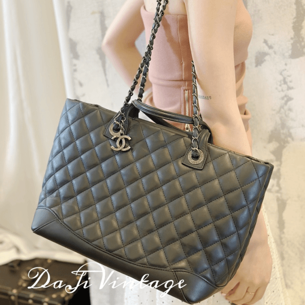 95新 Chanel/香奈儿 大吉中古/Chanel香奈儿黑银托特手提单肩包