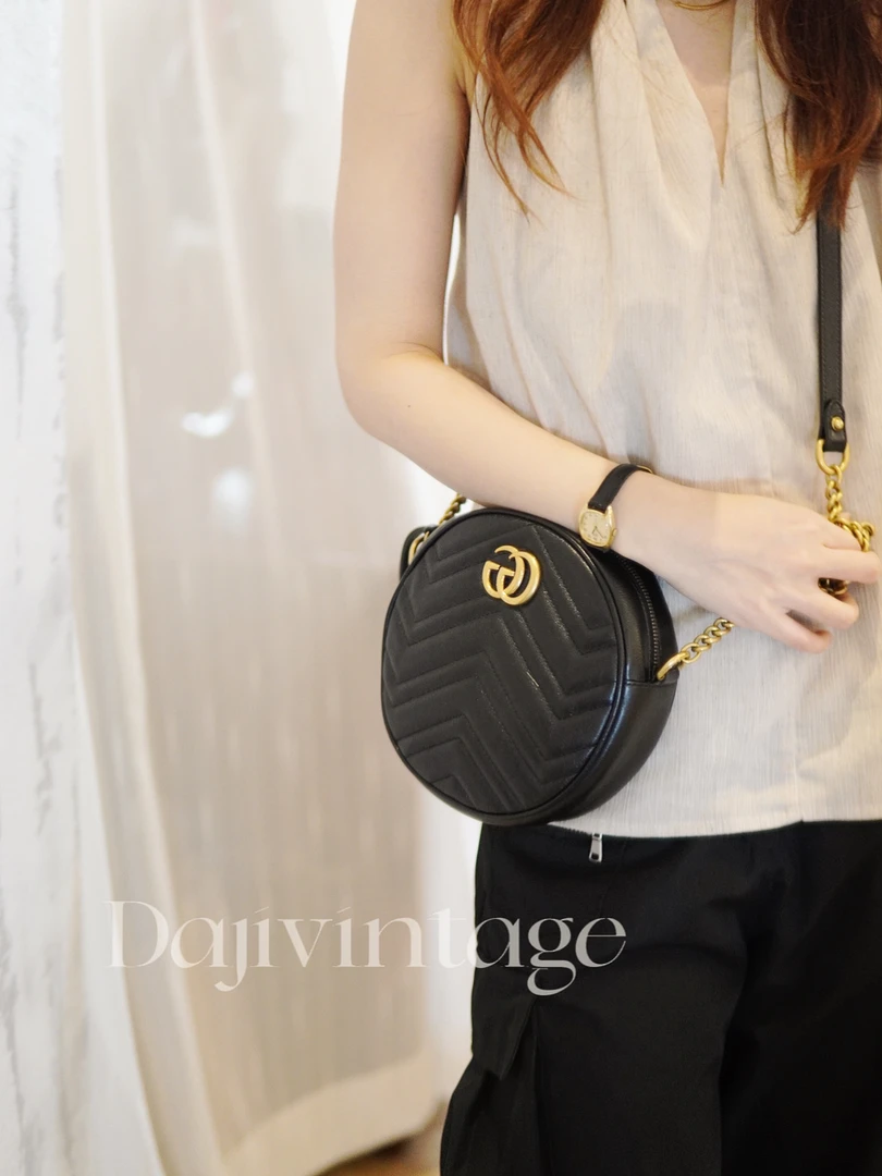 95新 GUCCI/古驰 大吉中古/Gucci古驰马蒙圆饼斜挎包