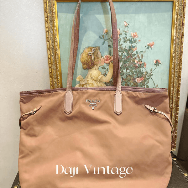 95新 Prada/普拉达 大吉中古/PRADA普拉达藕粉托特单肩包