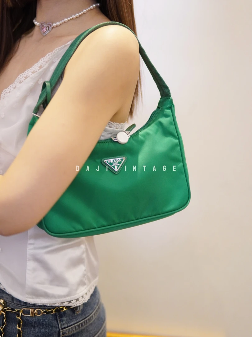 95新 Prada/普拉达 大吉中古/Prada普拉达绿色hobo单肩包