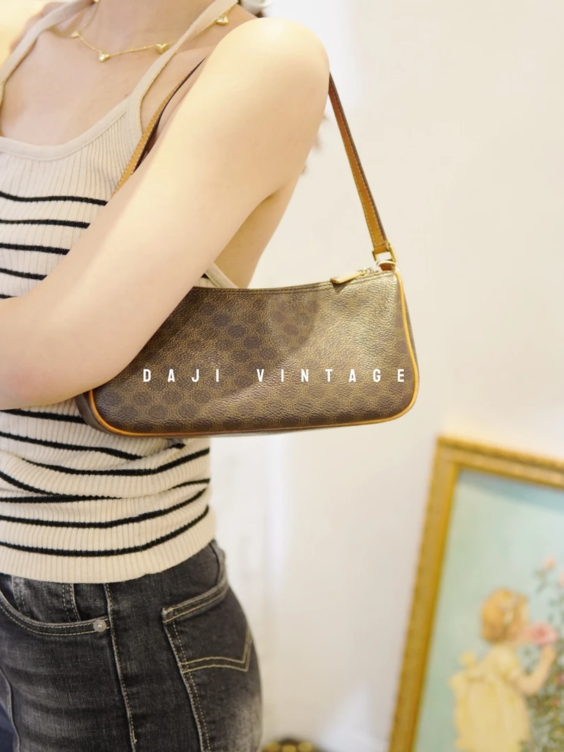 95新 Celine/思琳 大吉中古/CELINE瑟琳老花麻将单肩包