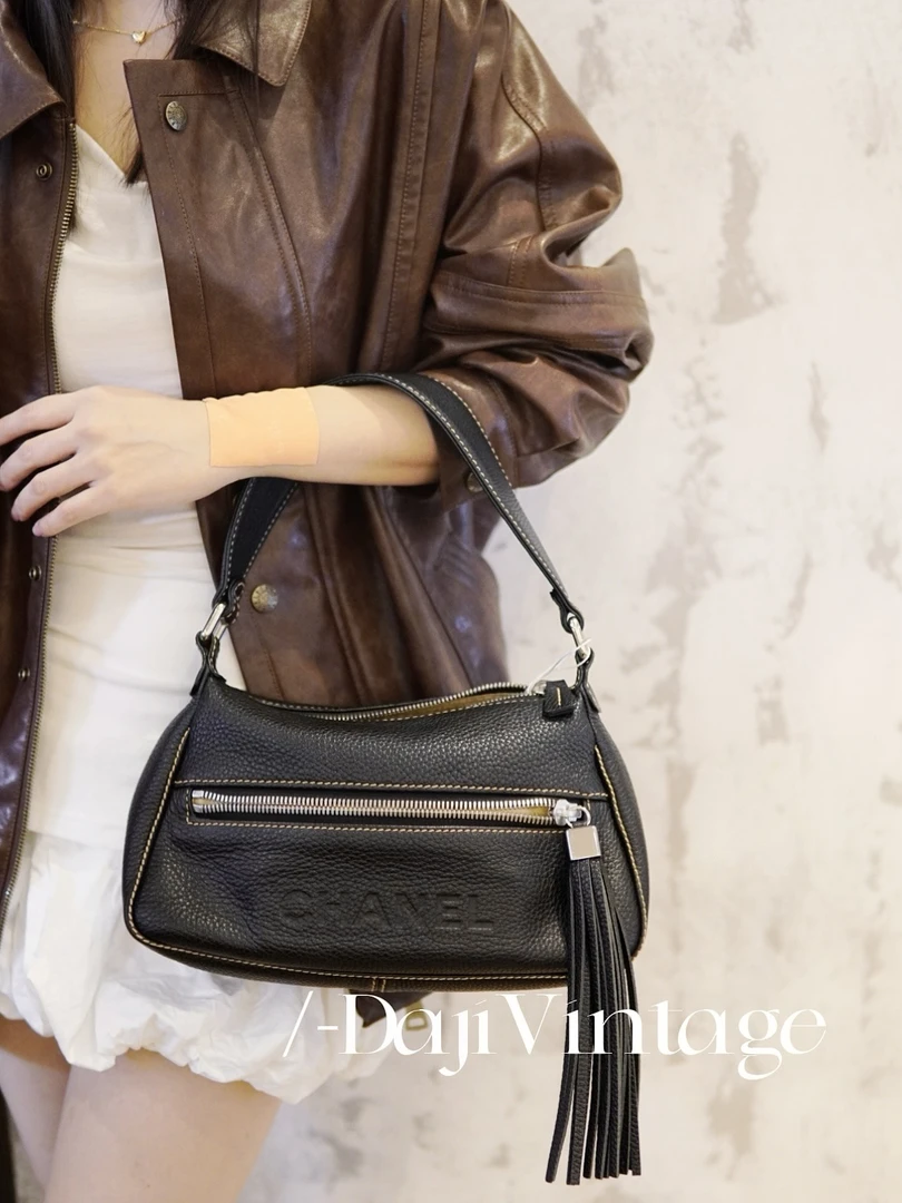 95新 Chanel/香奈儿 大吉中古/香奈儿外缝线流苏腋下包
