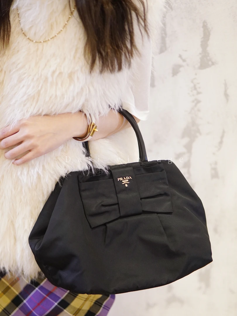 95新 Prada/普拉达 大吉中古Prada普拉达蝴蝶结托特手提包