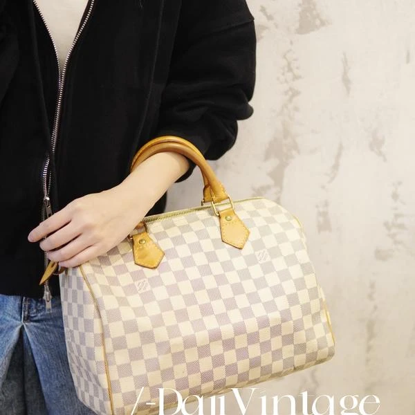 大吉中古/Lv白棋盘格speedy30手提包