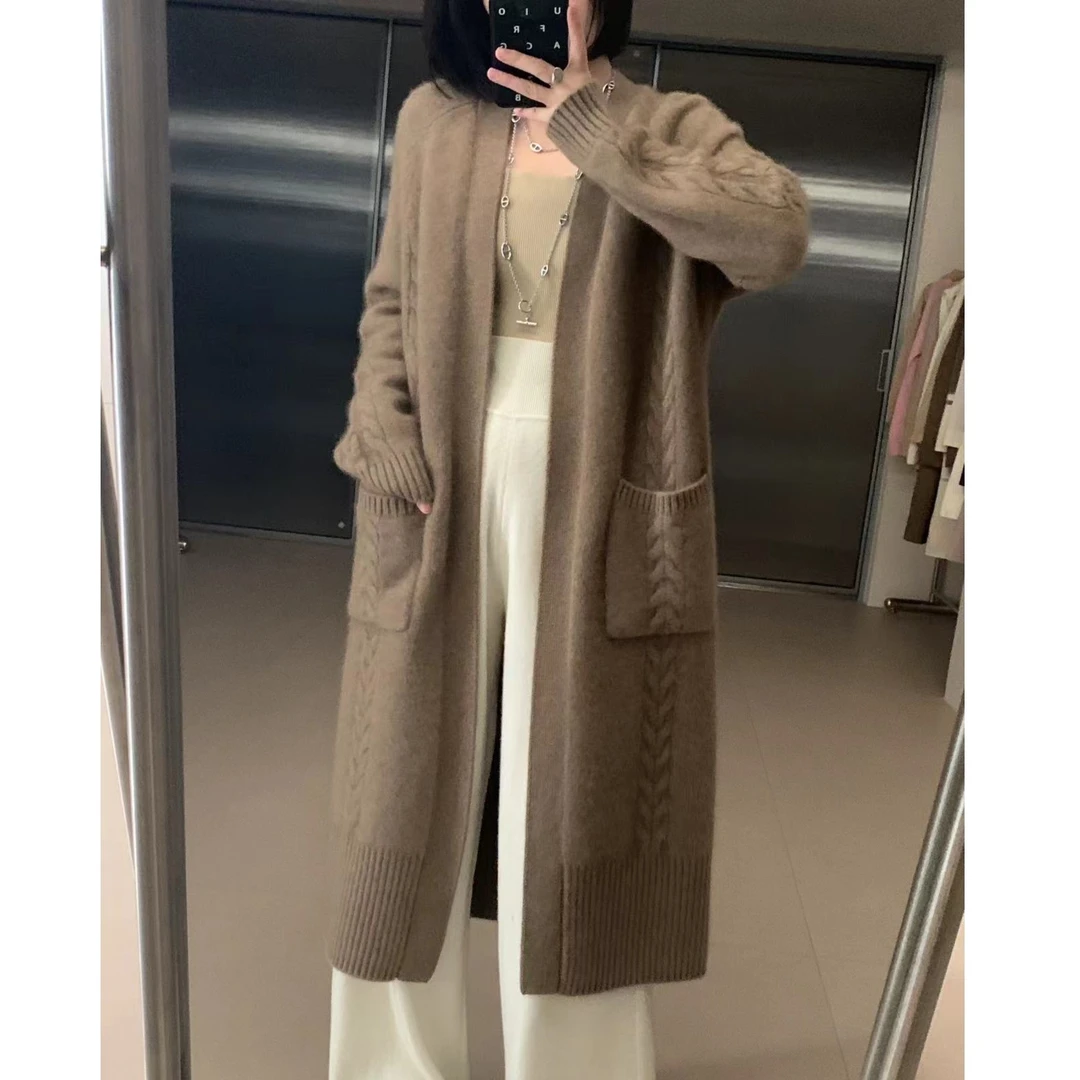 【漪漪私服】MAX重磅加厚款麻花提花长款大外套针织中长款羊绒外套