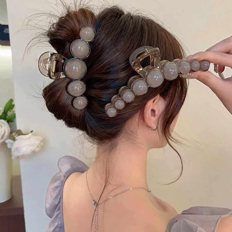 高雅发夹大号后脑勺抓夹超大号圆珠抓夹高级夹子头饰后脑勺气质