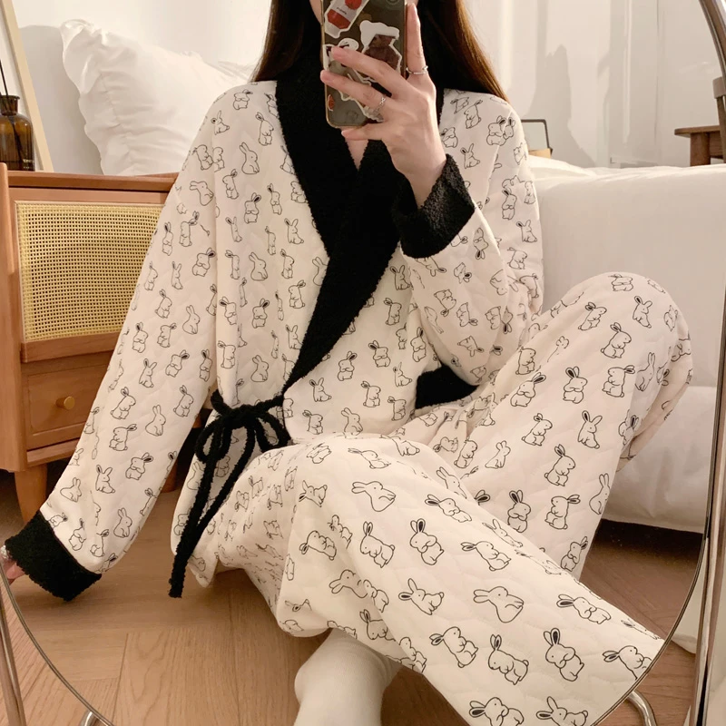 秋冬款纯棉月子服产后加厚空气棉孕妇睡衣冬季9-12月份产妇可外穿