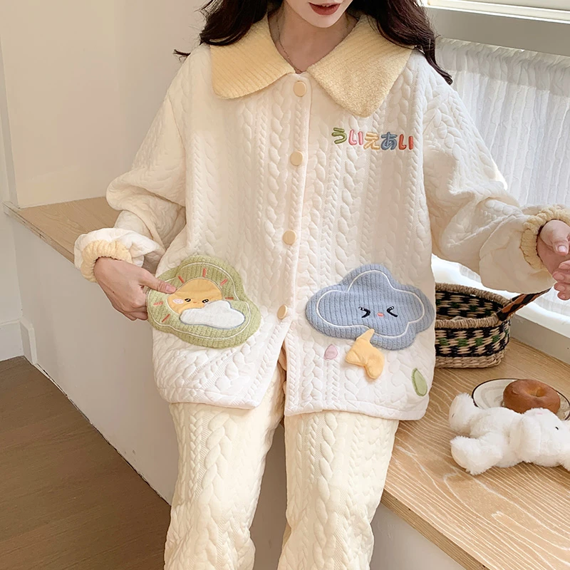 孕妇睡衣秋冬款月子服产后加厚空气棉冬季保暖哺乳喂奶可外穿套装