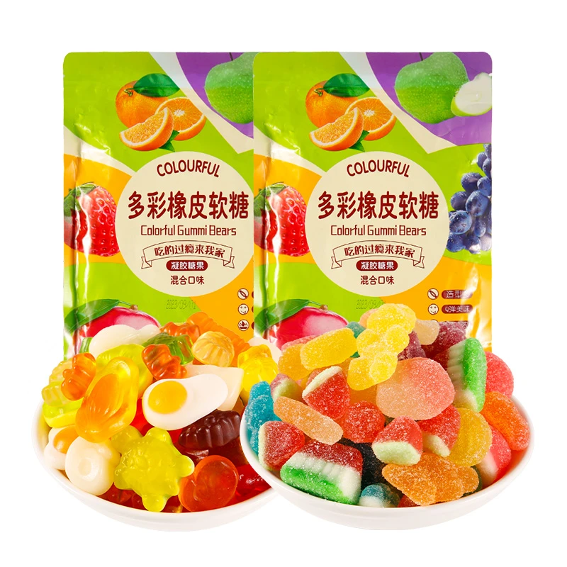 酸砂水果味橡皮软糖爆浆涂油彩虹橡皮糖混搭解馋多造型休闲小零食