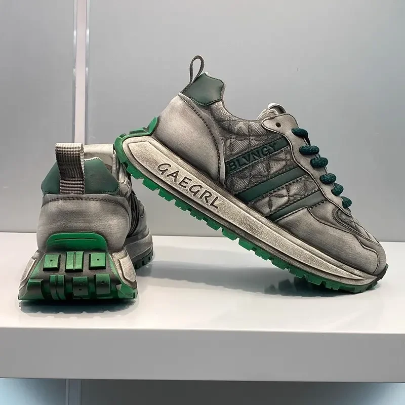 欧洲站男鞋2025新款秋季运动休闲潮流厚底增高做旧复古老爹鞋