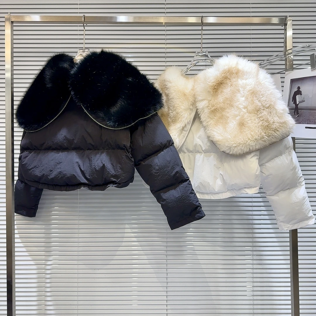 网红同款2025冬季新款炸街大毛毛披肩拉链帽子领短款棉服棉衣外套