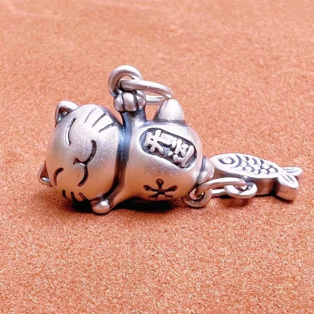足银银制品 足银999开运猫鱼银饰7031-可爱时尚