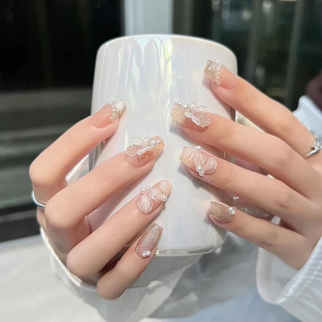 【千与千寻】纯手工穿戴甲猫眼冰透简约气质显白可拆卸美甲