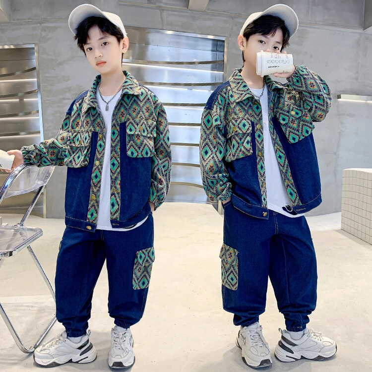 男童春秋季牛仔套装男孩中大儿童装洋气网红男童潮流帅气炸街套装