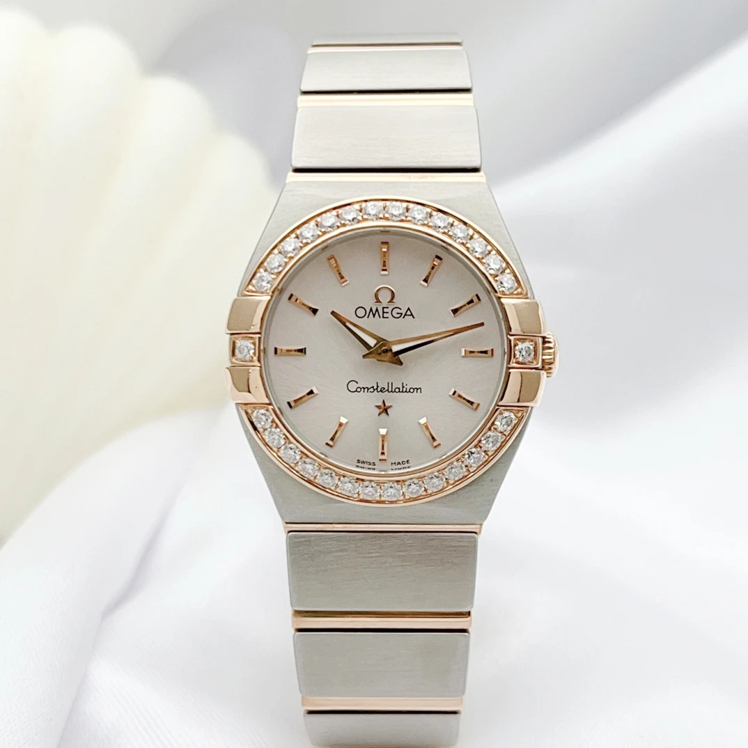 99新 Omega/欧米茄 星座24mm玫瑰金后镶钻123.20.24.60.02.001